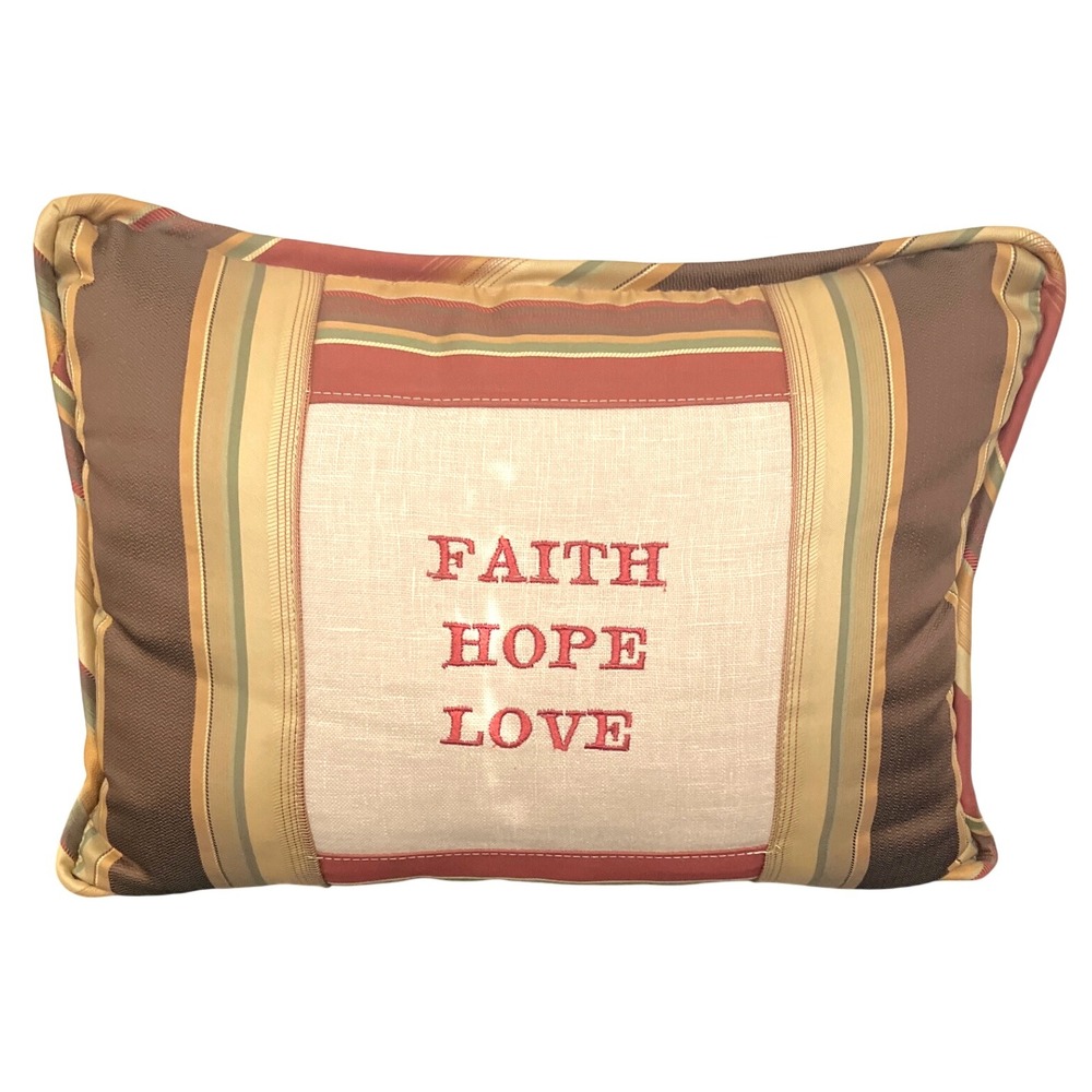 Faith Hope Love Embroidered Striped‎ Decorative Throw Pillow Accent Cushion